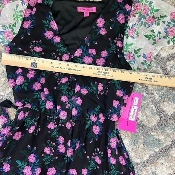 Betsey Johnson Floral Belted A-Line Dress Blue Pink Size 4 NWT V-Neck Party - Picture 8 of 14
